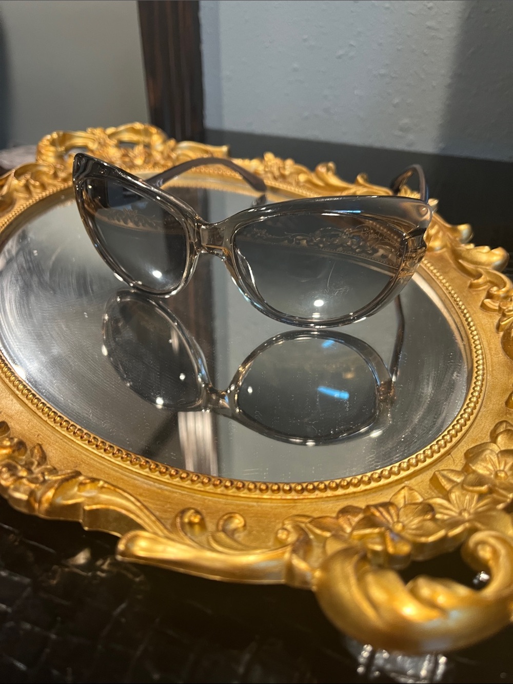 Authentic Roberto Cavalli Sunglasses Gray Cat-Eye with Gold Logo and crystals